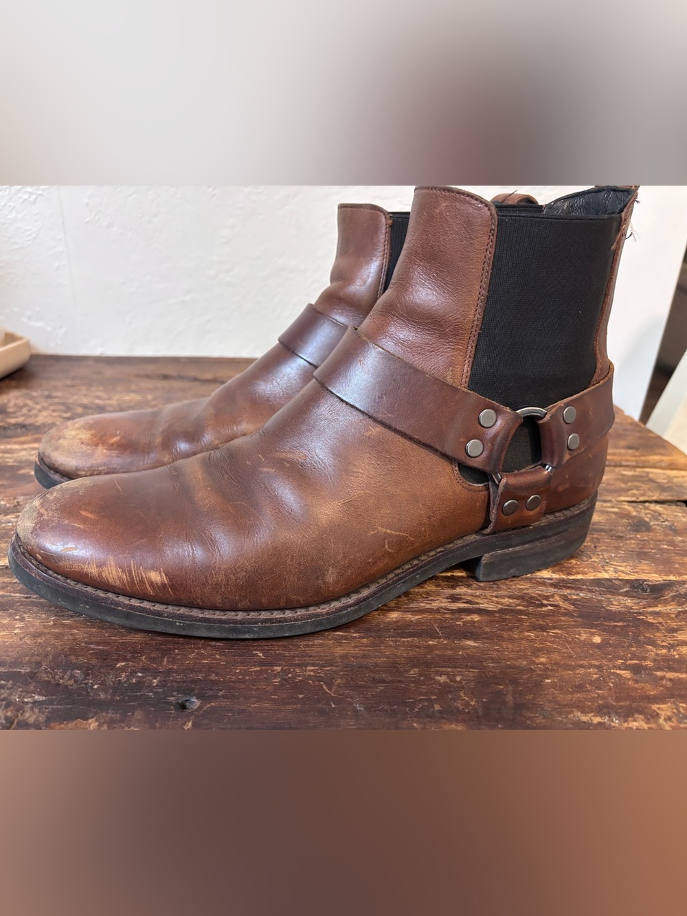 Frye Brown Leather Harness Chelsea Boots